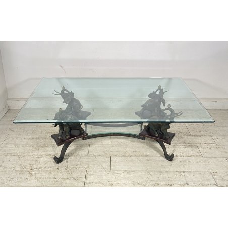 TAVOLINO DA SALOTTO ANNI 50 VETRO BRONZO OTTONE TABLE SCULTURE ELEFANTE TAVOLO