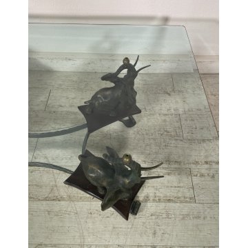 TAVOLINO DA SALOTTO ANNI 50 VETRO BRONZO OTTONE TABLE SCULTURE ELEFANTE TAVOLO