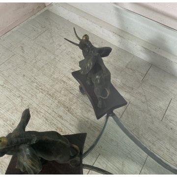 TAVOLINO DA SALOTTO ANNI 50 VETRO BRONZO OTTONE TABLE SCULTURE ELEFANTE TAVOLO