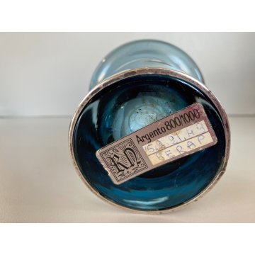 VASO VETRO AZZURRO FASCIA ARG. 800 DESIGN Claude Cuny 558 ARGENTIERE FIRENZE '70