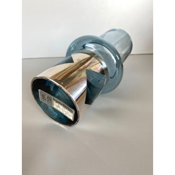 VASO VETRO AZZURRO FASCIA ARG. 800 DESIGN Claude Cuny 558 ARGENTIERE FIRENZE '70