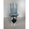 VASO VETRO AZZURRO FASCIA ARG. 800 DESIGN Claude Cuny 558 ARGENTIERE FIRENZE '70