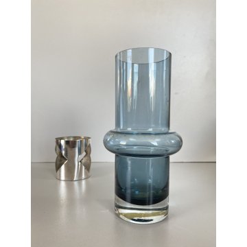 VASO VETRO AZZURRO FASCIA ARG. 800 DESIGN Claude Cuny 558 ARGENTIERE FIRENZE '70