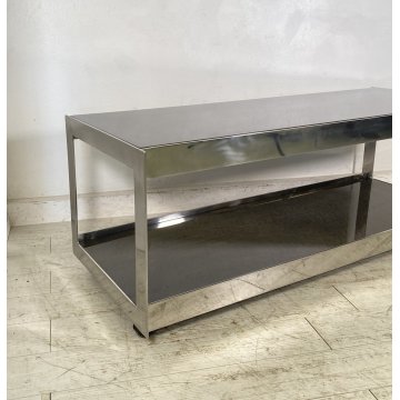 TAVOLINO DA SALOTTO ANNI 70 ACCIAIO CROMATO 2 RIPIANI LEGNO LACCATO TABLE BASS