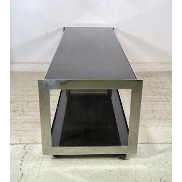 TAVOLINO DA SALOTTO ANNI 70 ACCIAIO CROMATO 2 RIPIANI LEGNO LACCATO TABLE BASS