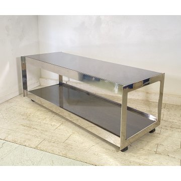 TAVOLINO DA SALOTTO ANNI 70 ACCIAIO CROMATO 2 RIPIANI LEGNO LACCATO TABLE BASS