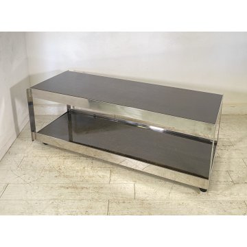 TAVOLINO DA SALOTTO ANNI 70 ACCIAIO CROMATO 2 RIPIANI LEGNO LACCATO TABLE BASS
