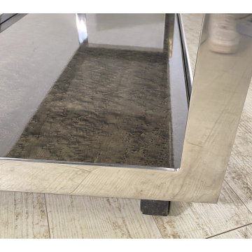 TAVOLINO DA SALOTTO ANNI 70 ACCIAIO CROMATO 2 RIPIANI LEGNO LACCATO TABLE BASS