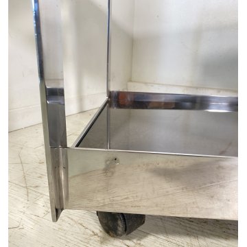 TAVOLINO DA SALOTTO ANNI 70 ACCIAIO CROMATO 2 RIPIANI LEGNO LACCATO TABLE BASS