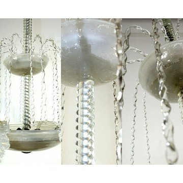 LAMPADARIO VETRO MURANO TRASPARENTE FOGLIE BAROVIER&TOSO VINTAGE LAMP GLASS