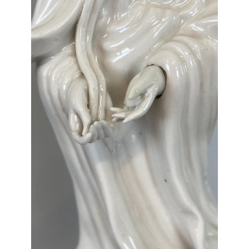 COPPIA FIGURE Guanyin CON FIORE PORCELLANA BIANCA Blanc de Chine 29cm/h XX sec