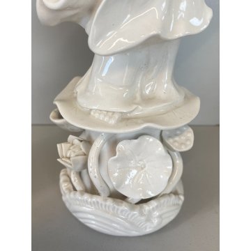 COPPIA FIGURE Guanyin CON FIORE PORCELLANA BIANCA Blanc de Chine 29cm/h XX sec