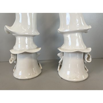 COPPIA FIGURE Guanyin CON FIORE PORCELLANA BIANCA Blanc de Chine 29cm/h XX sec