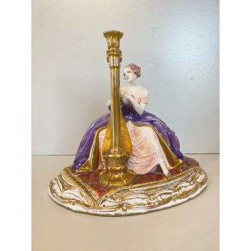 ANTICA SCULTURA DAMA con ARPA CERAMICA MAIOLICA G. Cacciapuoti n° ANNI 30