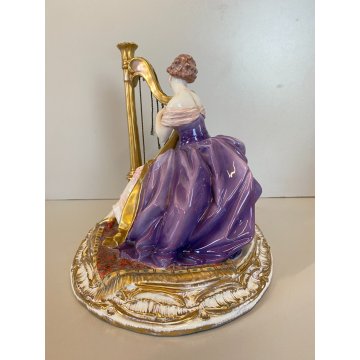 ANTICA SCULTURA DAMA con ARPA CERAMICA MAIOLICA G. Cacciapuoti n° ANNI 30