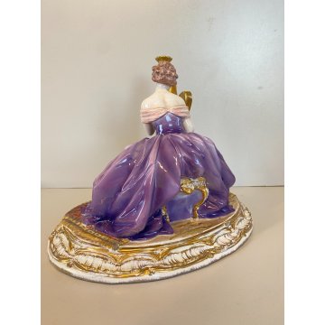 ANTICA SCULTURA DAMA con ARPA CERAMICA MAIOLICA G. Cacciapuoti n° ANNI 30