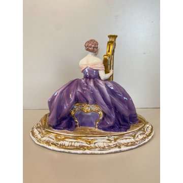 ANTICA SCULTURA DAMA con ARPA CERAMICA MAIOLICA G. Cacciapuoti n° ANNI 30