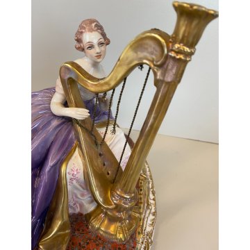 ANTICA SCULTURA DAMA con ARPA CERAMICA MAIOLICA G. Cacciapuoti n° ANNI 30