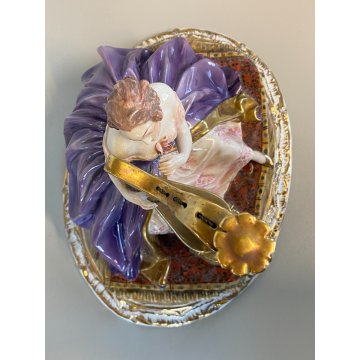 ANTICA SCULTURA DAMA con ARPA CERAMICA MAIOLICA G. Cacciapuoti n° ANNI 30