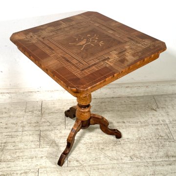 ANTICO TAVOLINO LEGNO INTARSIATO GIOCO TORNITO TAVOLO SALOTTO epoca '900