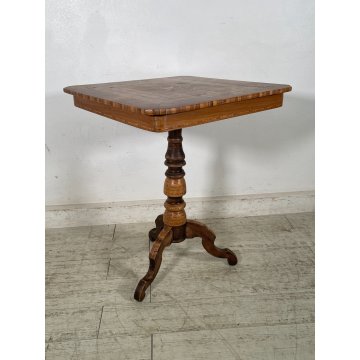ANTICO TAVOLINO LEGNO INTARSIATO GIOCO TORNITO TAVOLO SALOTTO epoca '900