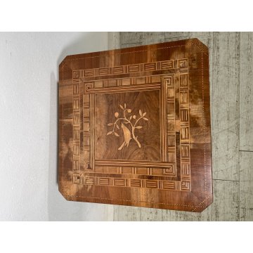 ANTICO TAVOLINO LEGNO INTARSIATO GIOCO TORNITO TAVOLO SALOTTO epoca '900