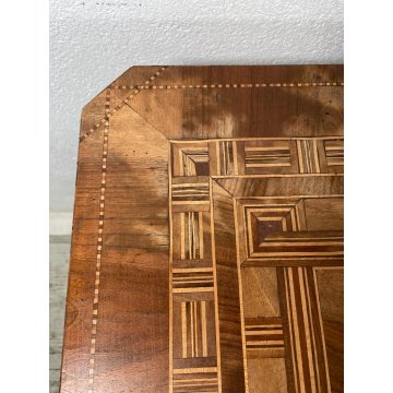 ANTICO TAVOLINO LEGNO INTARSIATO GIOCO TORNITO TAVOLO SALOTTO epoca '900