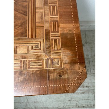 ANTICO TAVOLINO LEGNO INTARSIATO GIOCO TORNITO TAVOLO SALOTTO epoca '900