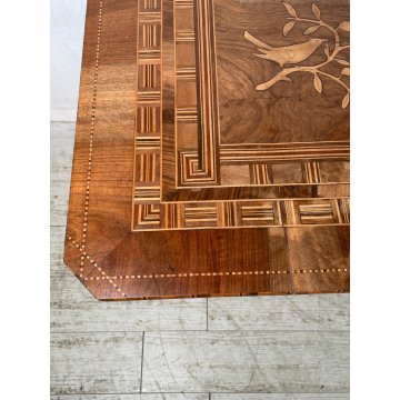 ANTICO TAVOLINO LEGNO INTARSIATO GIOCO TORNITO TAVOLO SALOTTO epoca '900