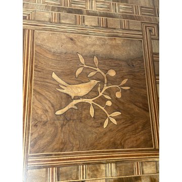 ANTICO TAVOLINO LEGNO INTARSIATO GIOCO TORNITO TAVOLO SALOTTO epoca '900