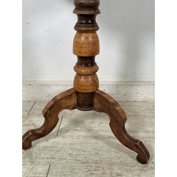 ANTICO TAVOLINO LEGNO INTARSIATO GIOCO TORNITO TAVOLO SALOTTO epoca '900