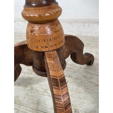 ANTICO TAVOLINO LEGNO INTARSIATO GIOCO TORNITO TAVOLO SALOTTO epoca '900