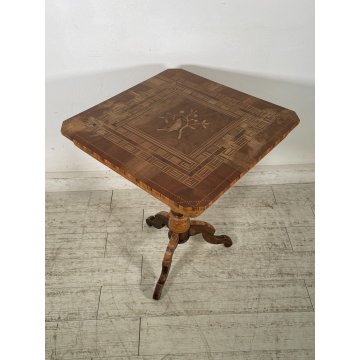 ANTICO TAVOLINO LEGNO INTARSIATO GIOCO TORNITO TAVOLO SALOTTO epoca '900