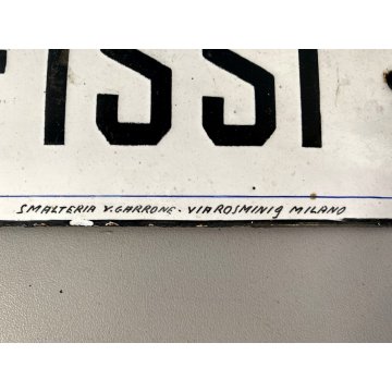 INSEGNA "PREZZI FISSI" METALLO BOMBATO SMALTATO NERO su BIANCO ITALIA ANNI '30