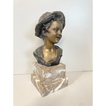 SCULTURA BRONZO FIRMATA De Martino PASTORELLO BIMBO SCUGNIZZO BASE MARMO