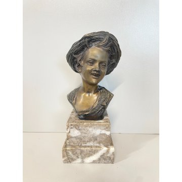 SCULTURA BRONZO FIRMATA De Martino PASTORELLO BIMBO SCUGNIZZO BASE MARMO