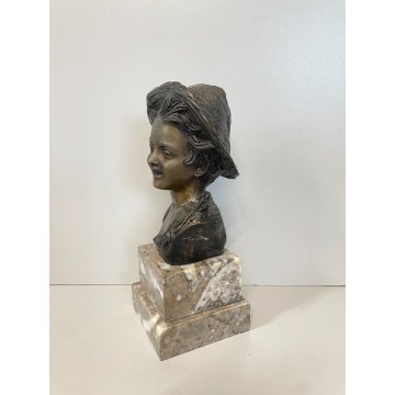 SCULTURA BRONZO FIRMATA De Martino PASTORELLO BIMBO SCUGNIZZO BASE MARMO