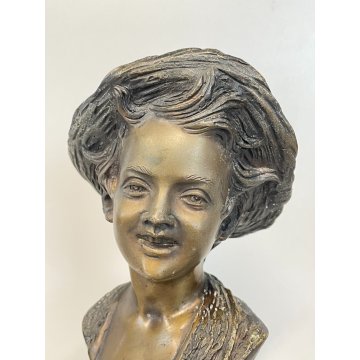 SCULTURA BRONZO FIRMATA De Martino PASTORELLO BIMBO SCUGNIZZO BASE MARMO