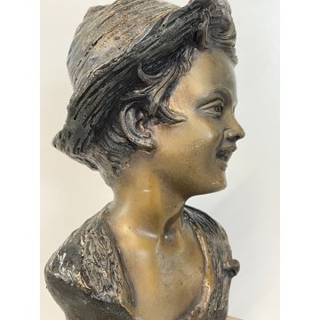 SCULTURA BRONZO FIRMATA De Martino PASTORELLO BIMBO SCUGNIZZO BASE MARMO