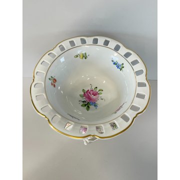 ALZATA CERAMICA CAPODIMONTE PUTTI MUSICISTI ANGIOLETTI DECORO FIORI VASO COPPA