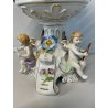 ALZATA CERAMICA CAPODIMONTE PUTTI MUSICISTI ANGIOLETTI DECORO FIORI VASO COPPA