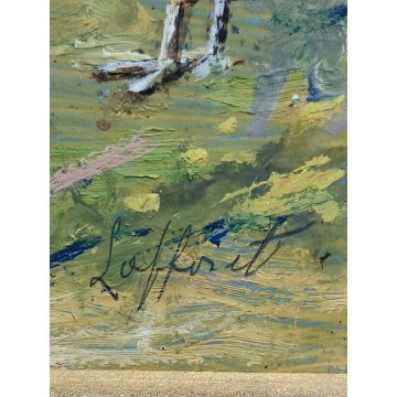 ANTICO PICCOLO QUADRO olio tavola DIPINTO GALLINE GALLO La Foret CORNICE ORO 900