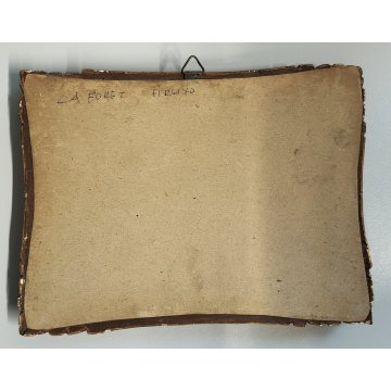 ANTICO PICCOLO QUADRO olio tavola DIPINTO GALLINE GALLO La Foret CORNICE ORO 900