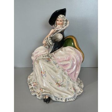 ANTICA GRANDE DAMA CERAMICA SMALTATA ITALIA DONNA NOBILE VESTITO ABITO 1700