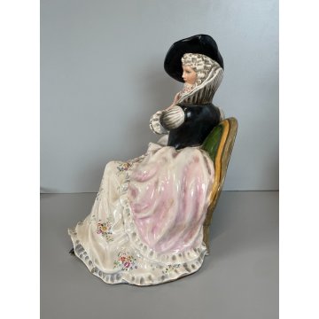 ANTICA GRANDE DAMA CERAMICA SMALTATA ITALIA DONNA NOBILE VESTITO ABITO 1700
