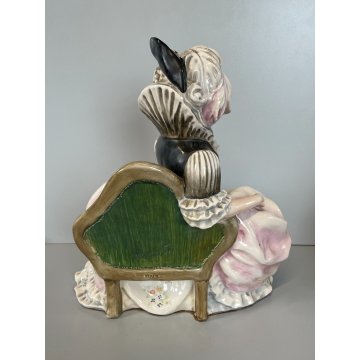 ANTICA GRANDE DAMA CERAMICA SMALTATA ITALIA DONNA NOBILE VESTITO ABITO 1700