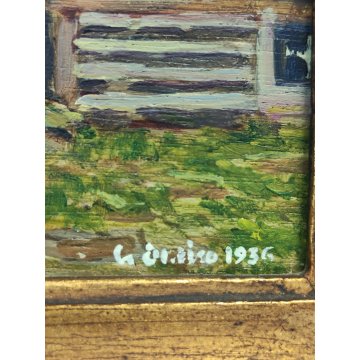 ANTICO PICCOLO QUADRO olio tavola DIPINTO MONTAGNA Baita Walser 1936 CORNICE ORO