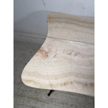 ANTICO TAVOLINO GIOCO VINTAGE ANNI 60 MARMO ALABASTRO SCACCHI OTTONE FUMO