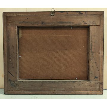 ANTICO QUADRO olio tavola DIPINTO R. Caiazzo MARINA PAESAGGIO golfo BARCHE VELA