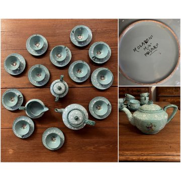 GRANDE SERVIZIO Tè Caffè 12pers. Molaroni MG Pesaro DECORO FLOREALE AZZURRO '900
